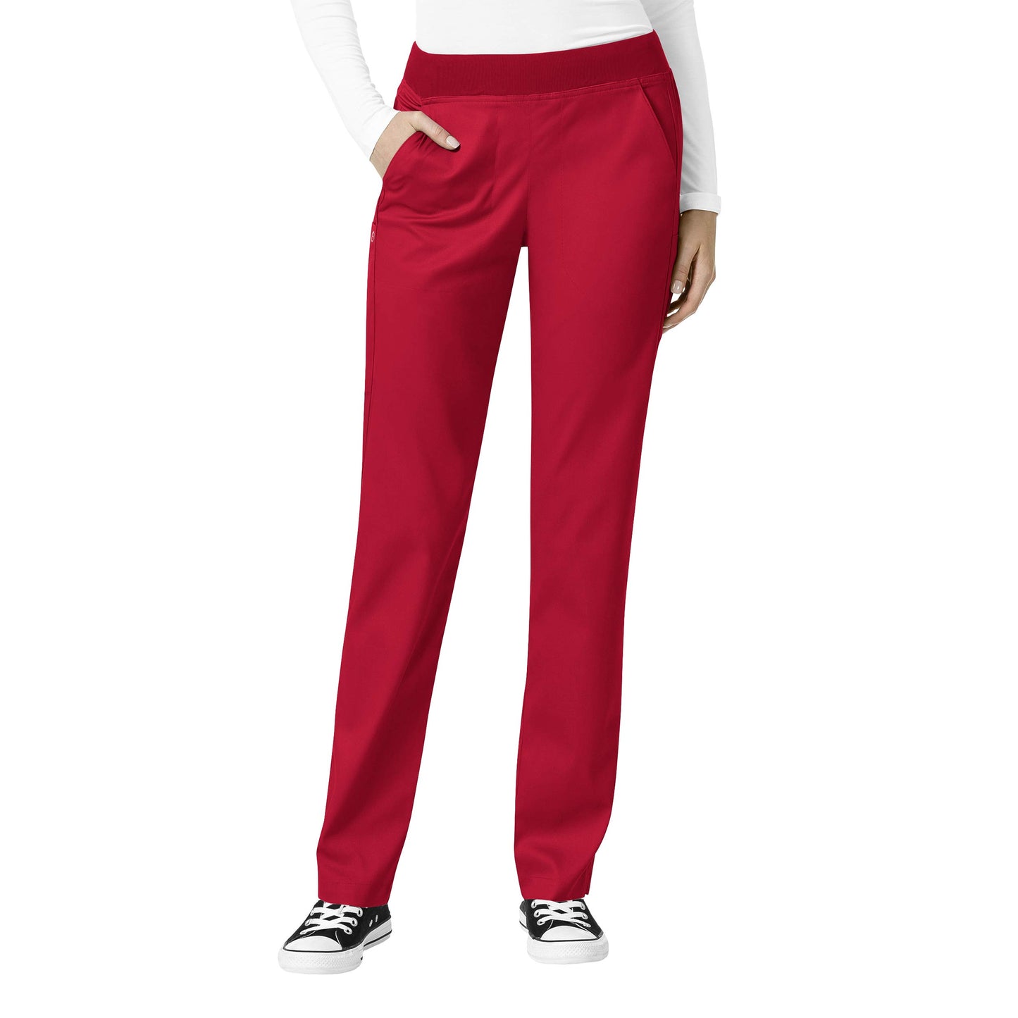 WonderWink PRO Women's Knit Waist Cargo Scrub Pant, Red, 3XL Petite