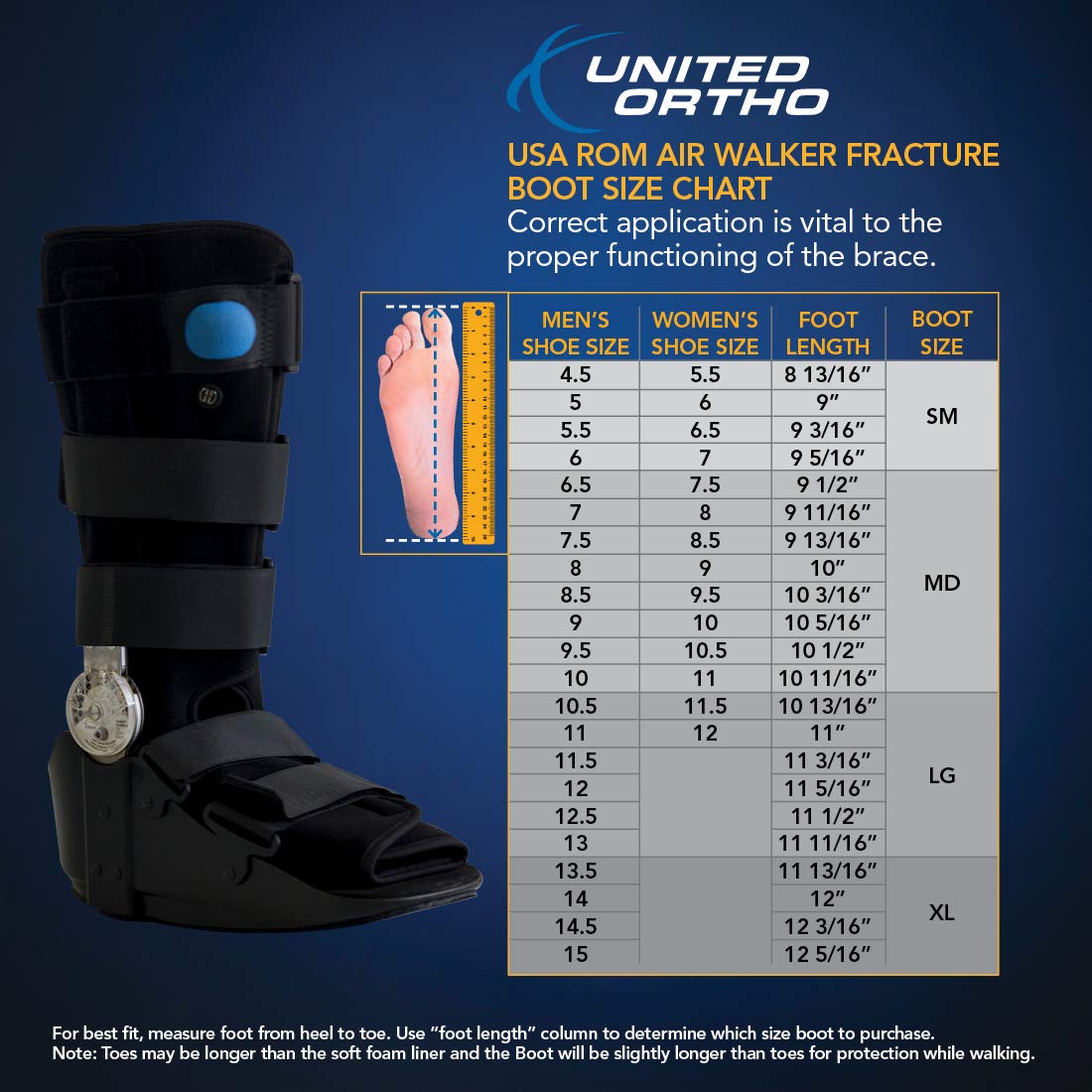 United Ortho 12305 Range of Motion Tall Air Walking Boot, Medium