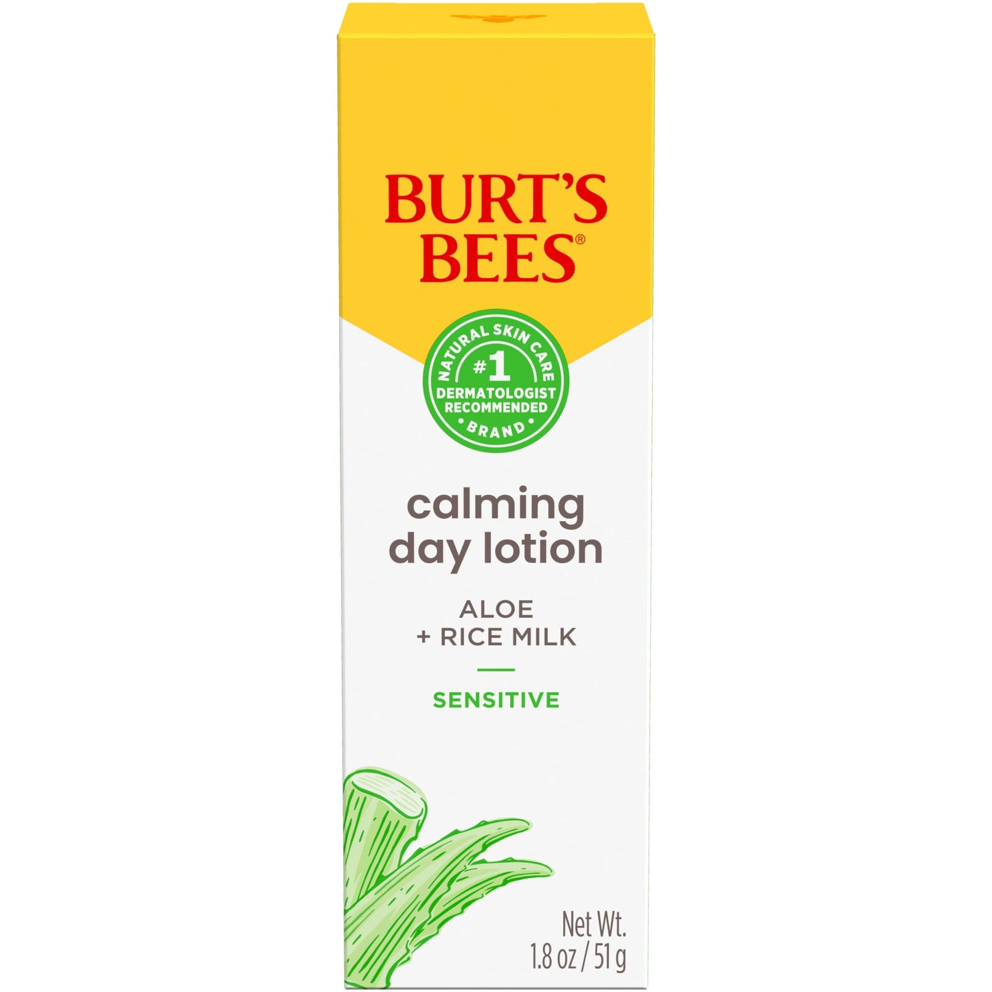 Burt's Bees Calming Day Face Lotion With Aloe and Rice Milk, Soothing Face Lotion for Sensitive Skin, 98.9 Percent Natural Origin Skin Care, 1.8 oz. Bottle