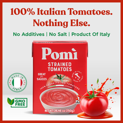 Pomì Strained Tomatoes 26.46oz (Pack of 12) - Creamy, Velvety Tomato Puree, No Additives or Preservatives - Made in Italy with 100% Fresh Italian Tomatoes - BPA-Free, Gluten-Free