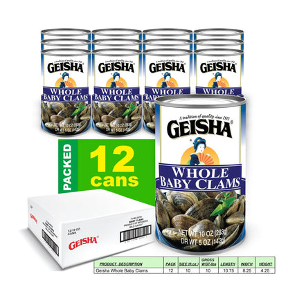 GEISHA Whole Baby Clams 10oz (Pack of 12), Baby Clams| No Sugar Added – Wild Caught – Good Source of Protein－Good Source of Iron－Less than 100Kcal per canee