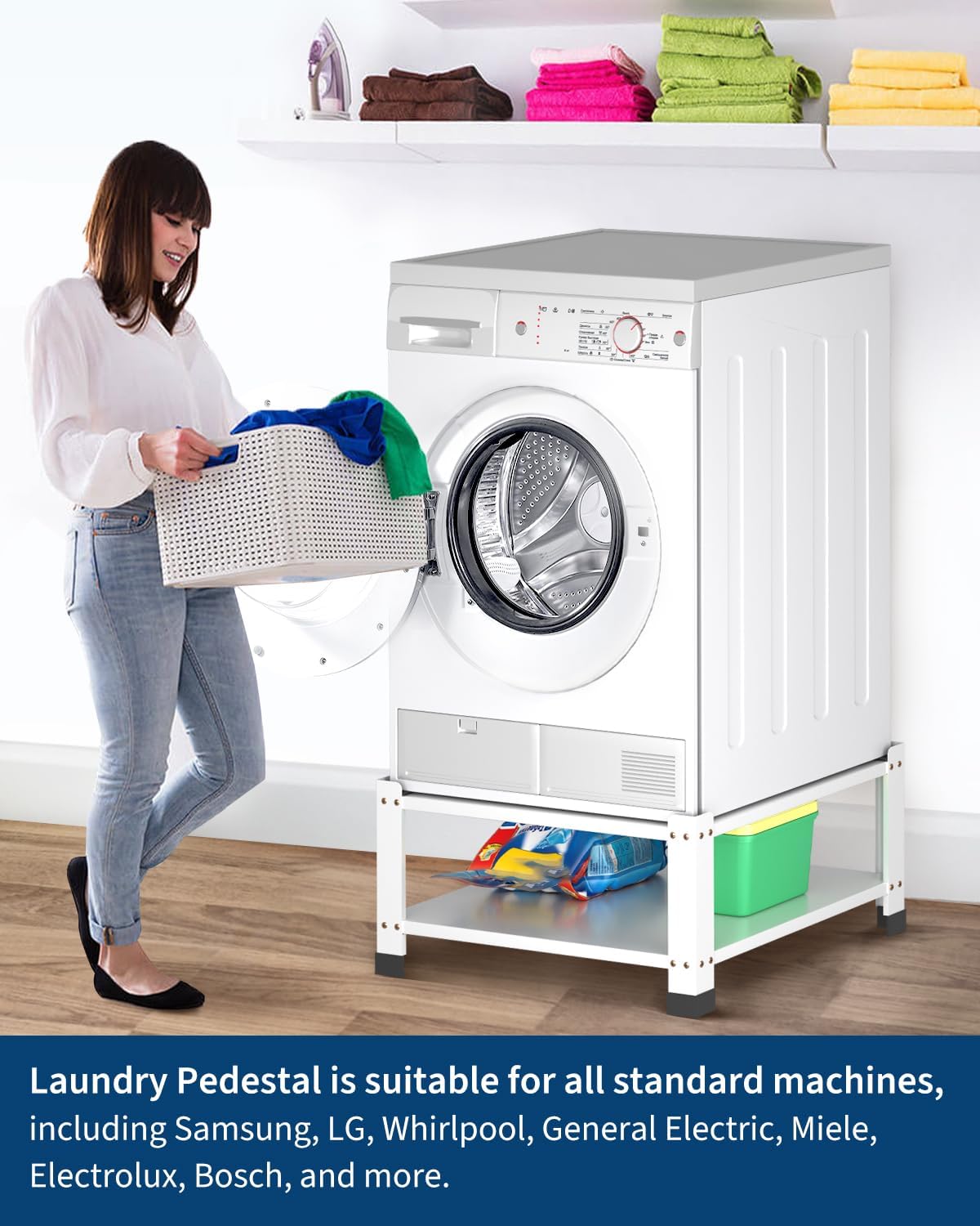 Washer and Dryer Pedestal with Storage Shelf,28.3" Lx28.3" Wx14" h,800Lbs Capacity, Heavy Duty Steel Multi-Functional Base for Washing Machine,Washer and Dryer Stand Universal Platform -2PACK