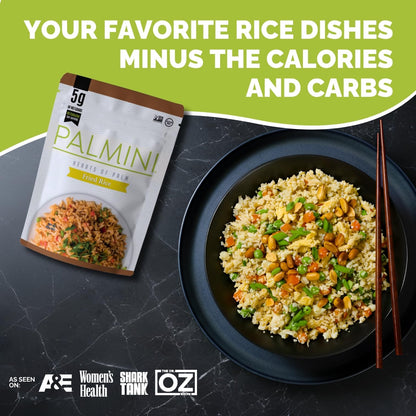 Palmini Fried Rice | Low-Carb, Low-Calorie Hearts of Palm Rice | Keto, Gluten Free, Vegan, Non-GMO | As seen on Shark Tank | (8 Ounce Pouch - Pack of 6)
