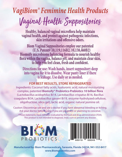 Biom Probiotic Suppository: Natural Vaginal pH and Odor Control Regimen; Balance and Nourishes Vaginal Microbiome; No Parabens (30)