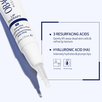 Obagi Lip Therapy AHA+PHA Smoothing Micro-Peel with Hyaluronic Acid – Overnight Mask Treatment Exfoliates, Plumps & Moisturizes Dry Lips for a Fuller, Smoother, More Youthful Appearance – .5 oz
