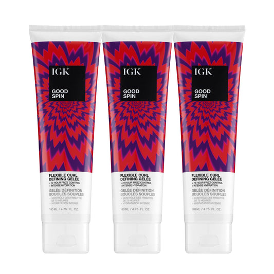 IGK Good Spin Flexible Curl Defining Gelée 3 pack – Medium Hold, Frizz Control & High Shine for Curly & Wavy Hair – Silicone-Free, Vegan & Color-Safe