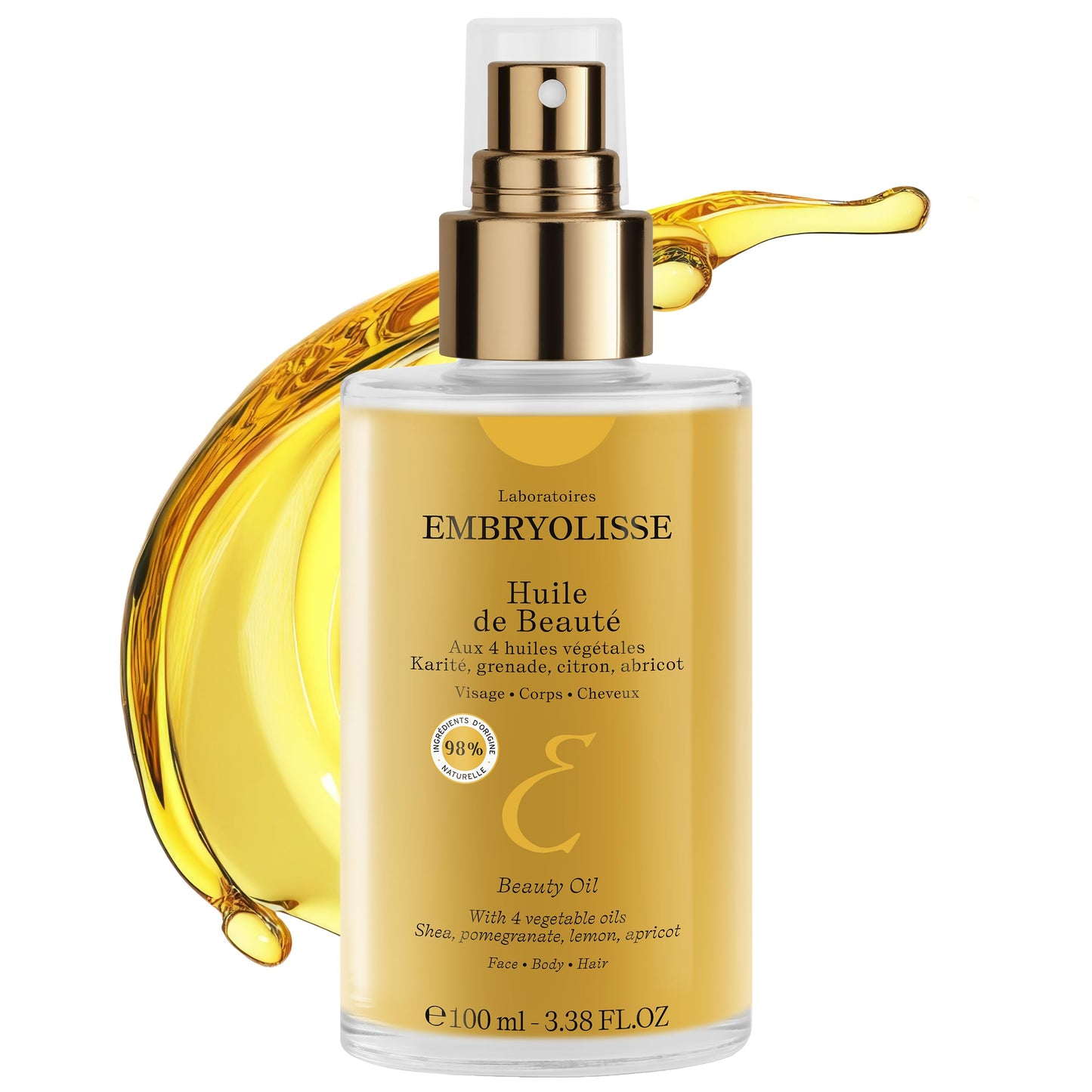 Embryolisse Body Oil, Hydrates, Protects and Beautifies Face, Body and Hair. Lightweight, Non Greasy Dry Oil for All Skin Types, 3.38 Fl Oz