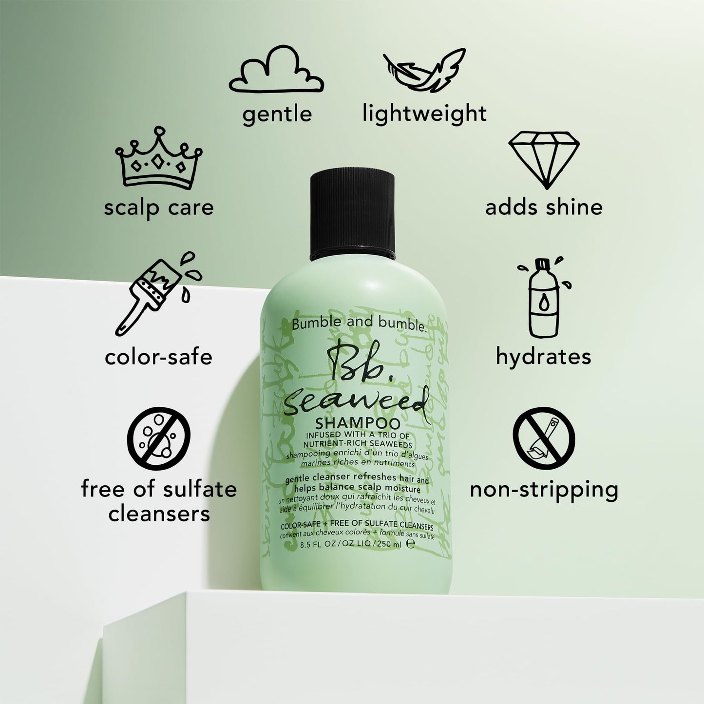 Bumble and bumble. Seaweed Hydrating Shampoo | Gently Cleanses Without Stripping |Improves Scalp Hydration| Sulfate Cleanser Free | For Fine to Medium Curly Wavy Straight Hair