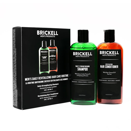 Brickell Men's Daily Revitalizing Hair Care Routine, Shampoo and Conditioner Set For Men, With Pro-Vitamin B5, Aloe, and Tea Tree Oil, Strength and Volume Enhancing Conditioner, Gift Set
