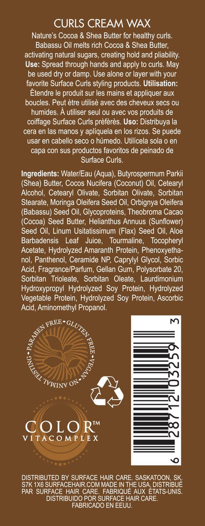 Surface Hair - Curls Cream Wax, Define And Add Shine And Texture To Curly Hair, With Cocoa And Shea Butter, 4 Fl. Oz.