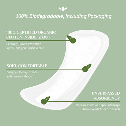 Organyc 100% Certified Organic Cotton Inside and Out Feminine Pads for Regular Flow and 2 in 1 Panty Liner for Light Flow Bundle