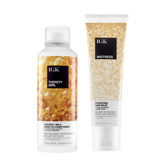 IGK Thirsty Girl Hydrating Hair Treatment + Mistress Hydrating Hair Balm – Hair Hydration & Styling Duo for Softness, Frizz Control & Manageability – Vegan & Cruelty-Free