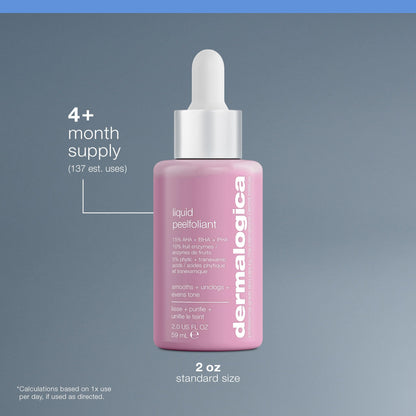 Dermalogica Liquid Peelfoliant with Glycolic Acid, Face Exfoliator Peel with AHA BHA PHA, Smooths Fine Lines and Wrinkles, Unclogs Pores, and Improve Skin Tone - 2 fl oz