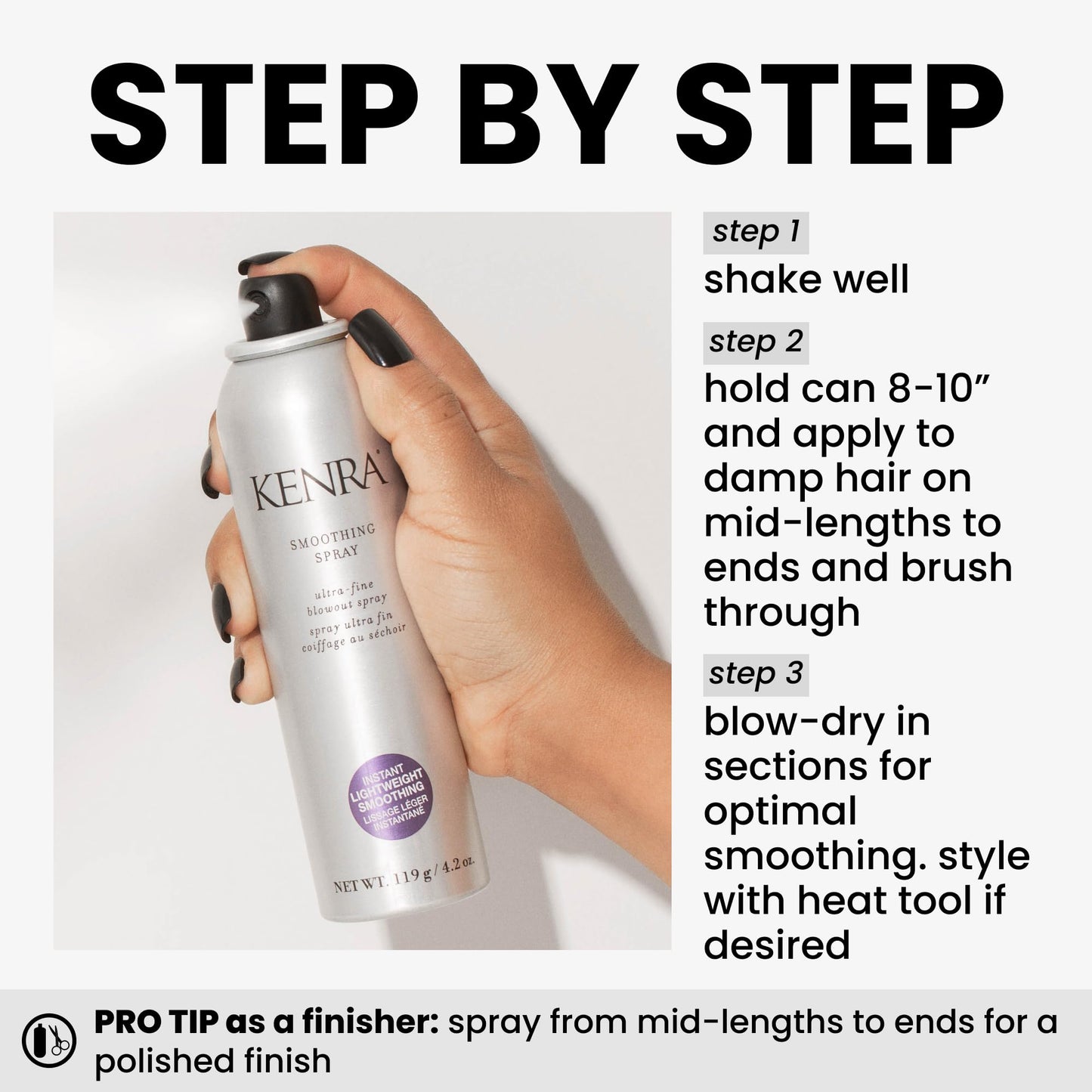 Kenra Professional Smoothing Spray | Ultra-Fine Blowout Spray | Heat Protectant | Provides Instant Smoothing For Fine To Medium Hair | Up to 3 Days of Frizz Control | Humidity Resistance | 4.2 oz.