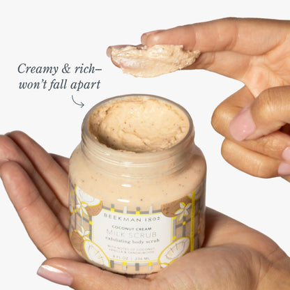 Beekman 1802 Coconut Cream Exfoliating Milk Body Scrub - 8.0 fl oz - Smooths Skin & Evens Out Tone - With Goat Milk & Jojoba Beads - Skin Barrier & Biome Safe - Good for Sensitive Skin - Cruelty Free