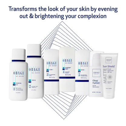 Obagi Medical Nu-Derm Fx System Normal to Oily Bundle - Includes: Foaming Gel, Toner, Clear, Exfoderm Forte, Blend. Hydrate and Sun Shield.