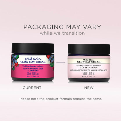 Neal's Yard Wild Rose Glow Day Cream, Hydrating & Revitalizing with Hyaluronic Acid, Moisturizes, Smooths & Plumps, 50 mL