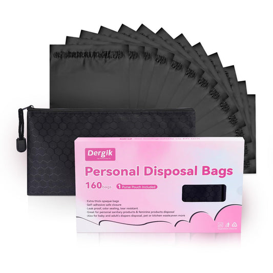 160 pcs Sanitary Napkin Disposal Bags, Personal Care Feminine Hygiene Disposal Bags, Opaque, Odor Control, Discreet Disposal for Tampons, Pads, Liners,Diapers, with Pouch, Black