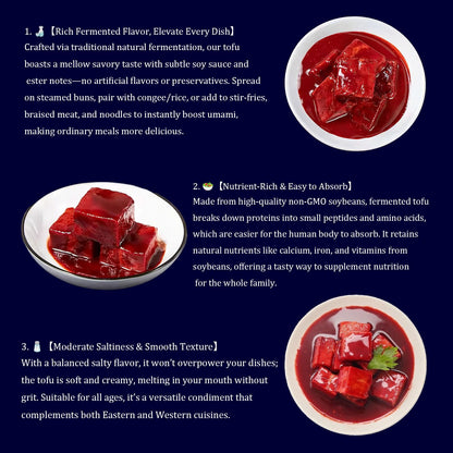 Red Fermented bean curd, Healthy, Convenient for Hot Pot, Stir-fry, Noodles, Porridge - 340g Glass Jar (11.99oz)
