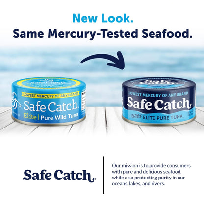 Safe Catch Canned Wild Tuna Fish, Wild Caught, Lowest Mercury, Gluten-Free, Kosher, Non-GMO, Whole30 Approved, Paleo, Keto Food, 5oz Can, 12-Pack