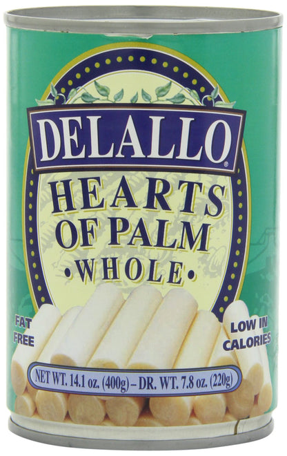 DeLallo Whole Hearts of Palm, All Natural, Harvested in South America, Low Fat and Low Calorie, Unique Canned Vegetable for Topping Salads and Snacking, Non-GMO, Kosher, Gluten-Free, 14.1 oz Can, (6 Pack)
