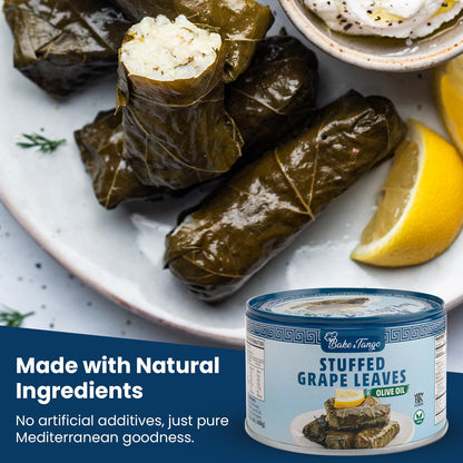 Bake and Tango - Stuffed Grape Leaves with Olive Oil, Kosher, Vegan, 14.1 oz (Pack of 3) | Gourmet Mediterranean Delight | Ready-to-Eat Vegan Snack