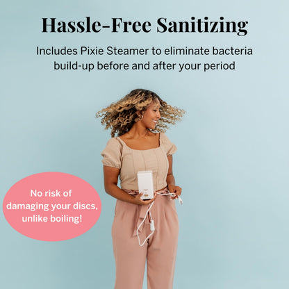 Pixie Menstrual Disc Collection - 2 Reusable Period Discs with Applicator, Sterilizer, Feminine Wash & Totes for Feminine Care, Tampon-Style Insertion - All-in-One Easy Period Solution