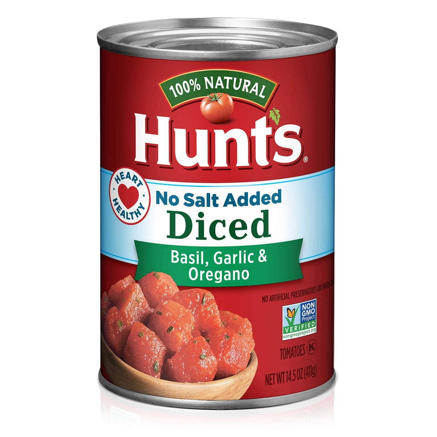 Hunt’s No Salt Added Diced Tomatoes with Basil, Garlic and Oregano, Perfect for Chili & Soups, 14.5 oz. Can (Pack of 12)