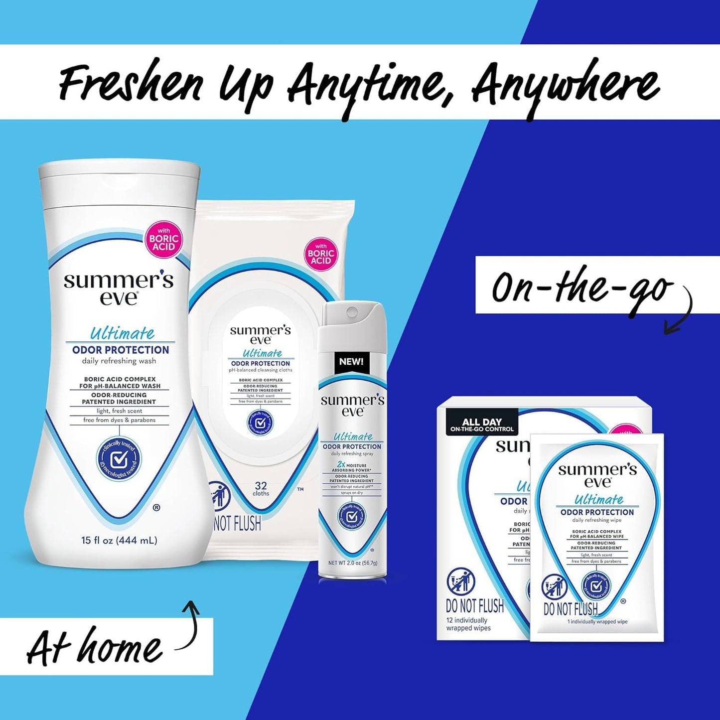 Summer's Eve Ultimate Odor Protection Bundle; 15oz Cleansing Wash, 32ct Feminine Wipes, and 12ct To-Go Feminine Wipes