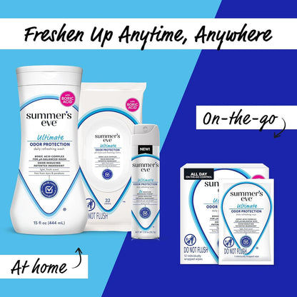 Summer's Eve Ultimate Odor Protection Bundle; 15oz Cleansing Wash, 32ct Feminine Wipes, and 12ct To-Go Feminine Wipes