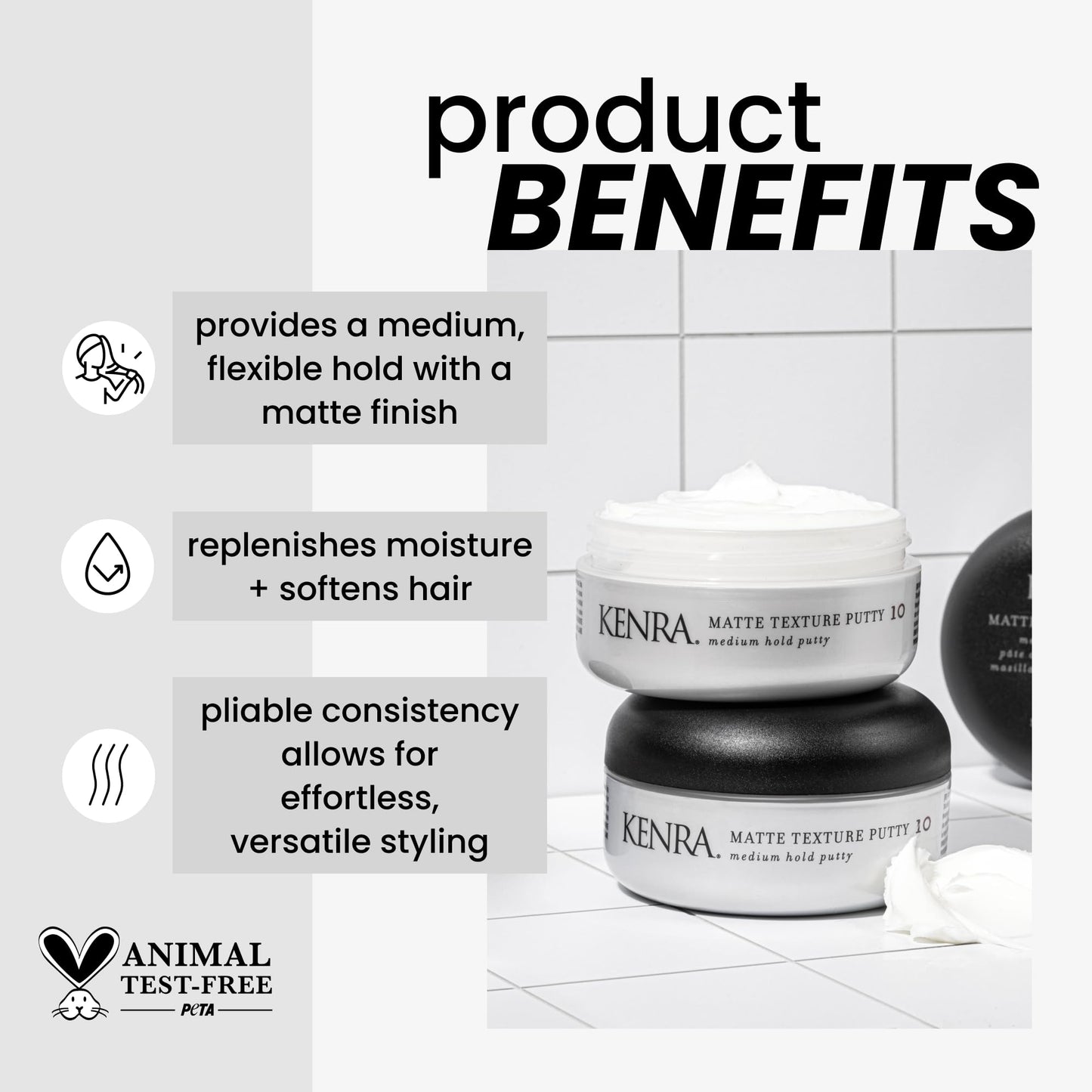 Kenra Matte Texture Putty 10 | Medium Hold Styler | Flexible Hold With A Matte Finish | Replenishes Moisutre & Softens Hair | All Hair Types