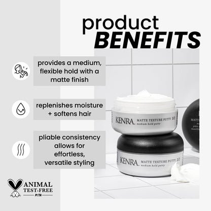 Kenra Matte Texture Putty 10 | Medium Hold Styler | Flexible Hold With A Matte Finish | Replenishes Moisutre & Softens Hair | All Hair Types