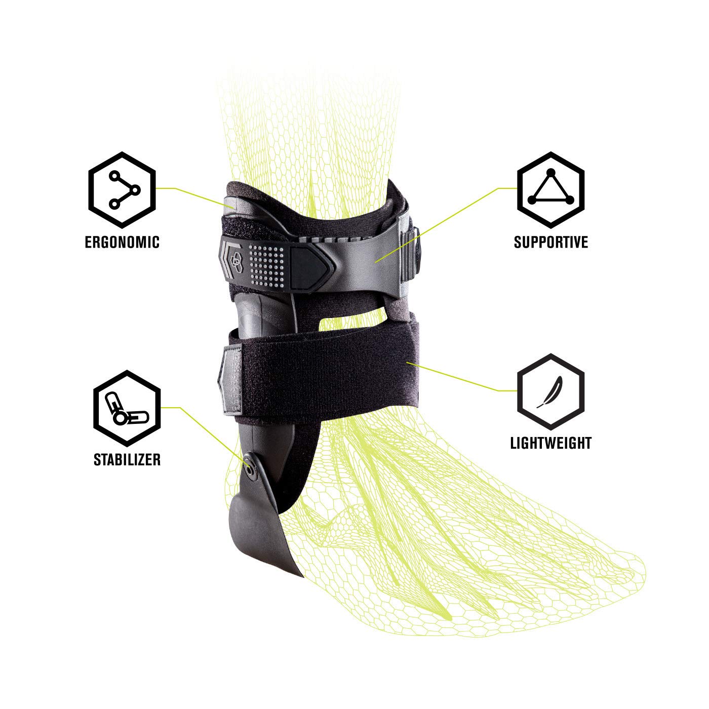 DonJoy Performance BIONIC Stirrup Ankle Brace, Maximum Medial/Lateral Ankle Support, Low-Profile Rigid Brace, Adjustable, Ankle Immobilization for Volleyball, Basketball, Football, Baseball, Lacrosse