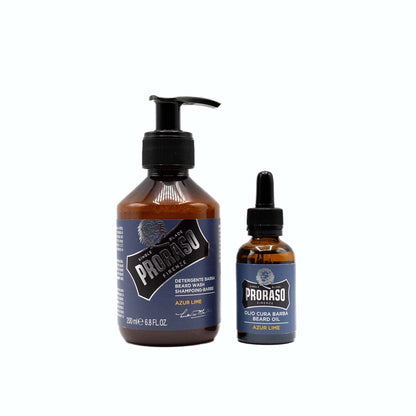 Proraso Azur Lime Beard Care Duo Kit - Beard Wash and Oil with Fresh, Citrus Scent for Long or Full Beards - Premium Italian Gift Set for Men