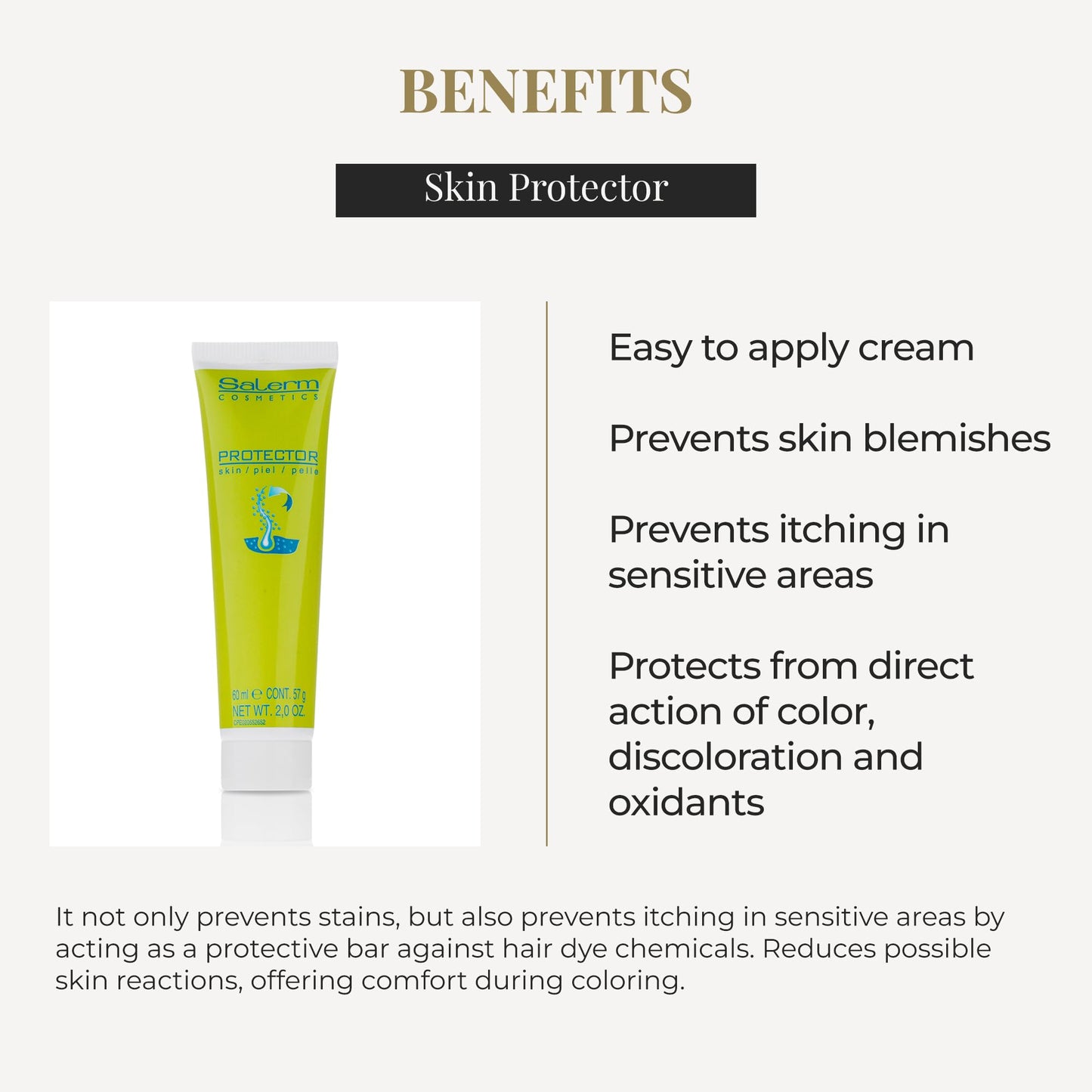 SALERM - Skin Protector - Protector Skin - 60 ml - Prevents Hair Dye Stains on Skin - Prevents Itching in Sensitive Areas - Easy to Apply