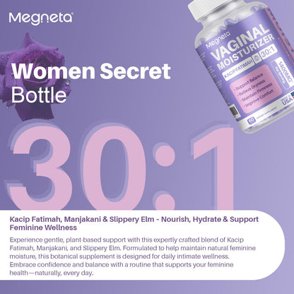 Vaginal Moisturizer, Kacip Fatimah 1,000mg & Manjakni 200mg for Female Intimate Health, Slippery Elm for Women, Vegan, 60 Capsules