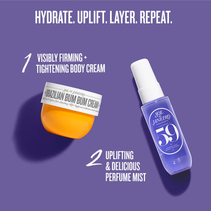 Sol de Janeiro Double Date Beauty Gift Set | Travel Size Brazilian Bum Bum Body Cream 1.7 fl oz & Cheirosa 59 Perfume Mist Mini 1 fl oz | Limited Edition Beauty Minis Trial Set