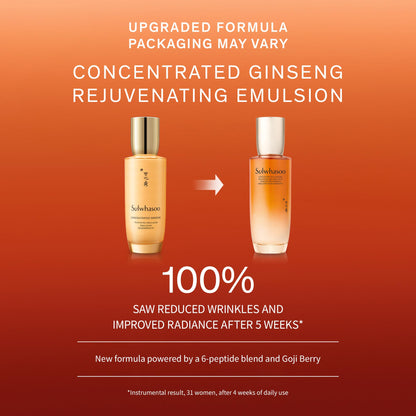 Sulwhasoo Concentrated Ginseng Rejuvenating Emulsion- Korean Ginseng & Peptide Face Lotion with Shea Butter to Help Smooth, Hydrate & Visibly Improve Wrinkes, 4.22 fl. oz.
