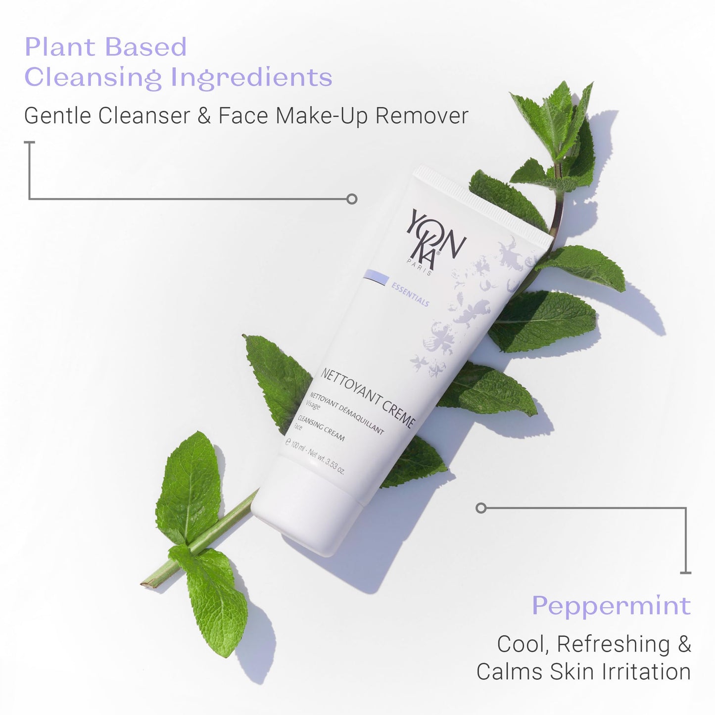 Yonka Nettoyant Creme | Cleansing Makeup Remover Cream | Remove Impurities with Calming Peppermint and Plant Glycerin | For Sensitive to Acne Prone Skin | Paraben-Free | 3.53 oz
