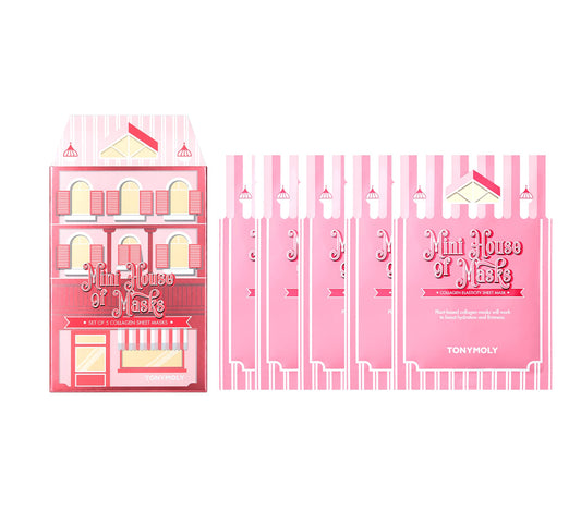 TONYMOLY Mini House of Masks 5pc Collagen Elasticity Sheet Mask Set – Hydrating & Firming Korean Face Masks with Plant-Based Collagen – Boosts Skin Elasticity, Radiance & Glow, K-Beauty Gift Set