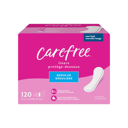 Carefree Panty Liners, Regular Liners, Unwrapped, Unscented, 120ct (Packaging May Vary) & Panty Liners, Long Liners, Unwrapped, Unscented, 92ct (Packaging May Vary)