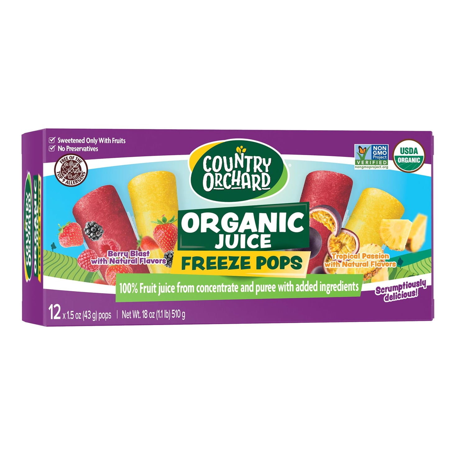 Kisko Freezies Country Orchard Organic Freeze Pops 100% Juice (Tropical)