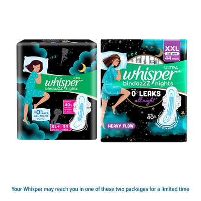 Whisper Ultra Night Sanitary Pads for Women, XL+ 44 Napkins