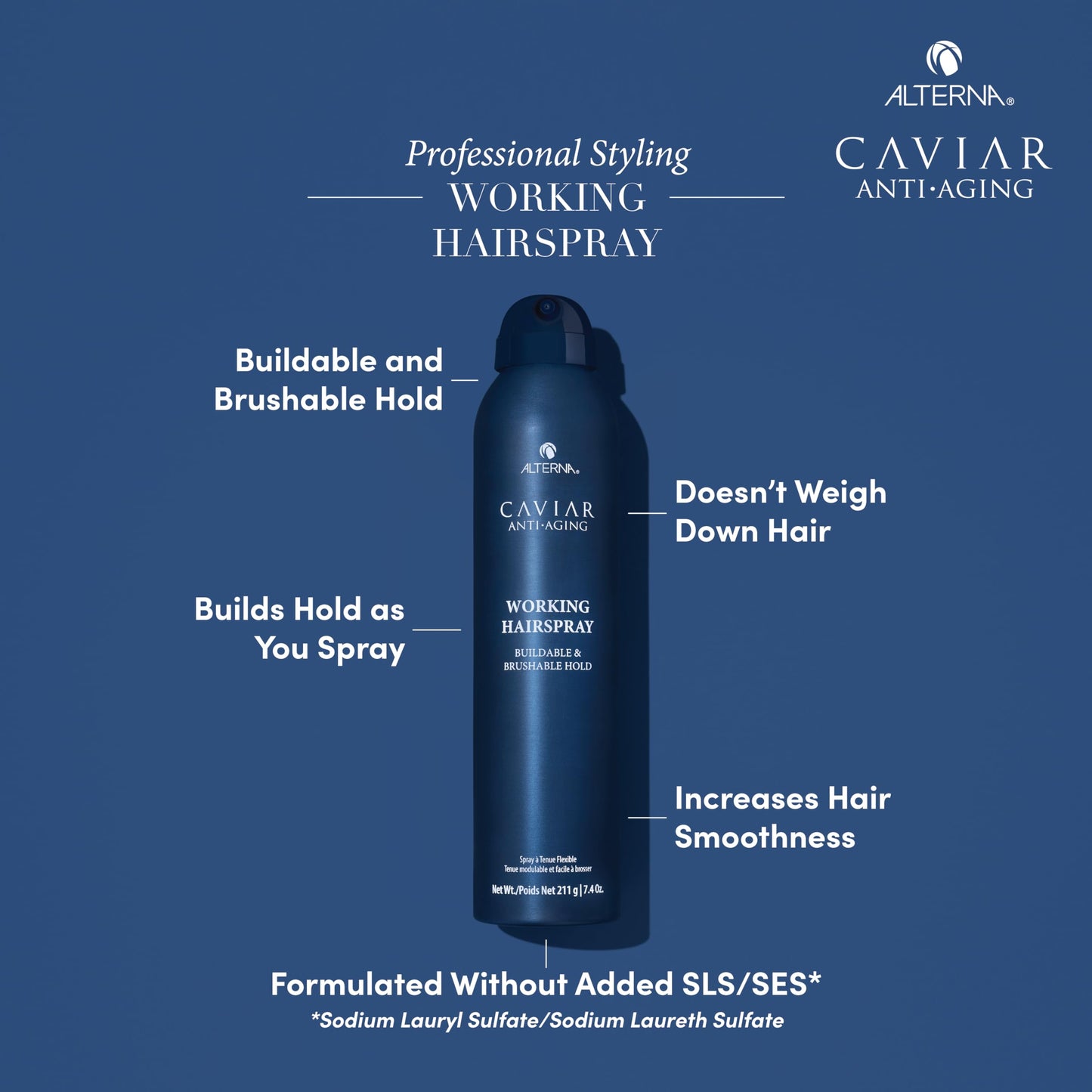 Alterna CAVIAR Anti-Aging Working Hairspray | Buildable, Brushable Hold | Helps Control Frizz & Adds Shine | Sulfate Free