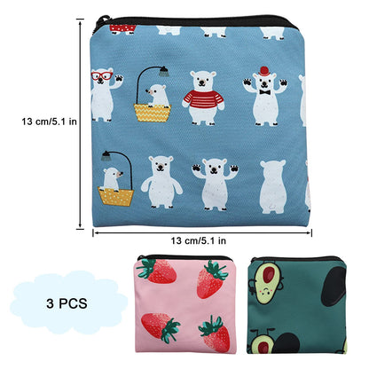 Sanitary Napkin Storage Bag,3pack Sanitary Napkin Pads Storage Bag with Zipper 5x5 inches First Period Bag for Girls,Women,Ladies(Strawberry)
