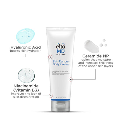 EltaMD Skin Restore Body Cream, Fragrance-Free Lotion for Women with Hyaluronic Acid and Niacinamide, Body Moisturizer, 8 oz Tube