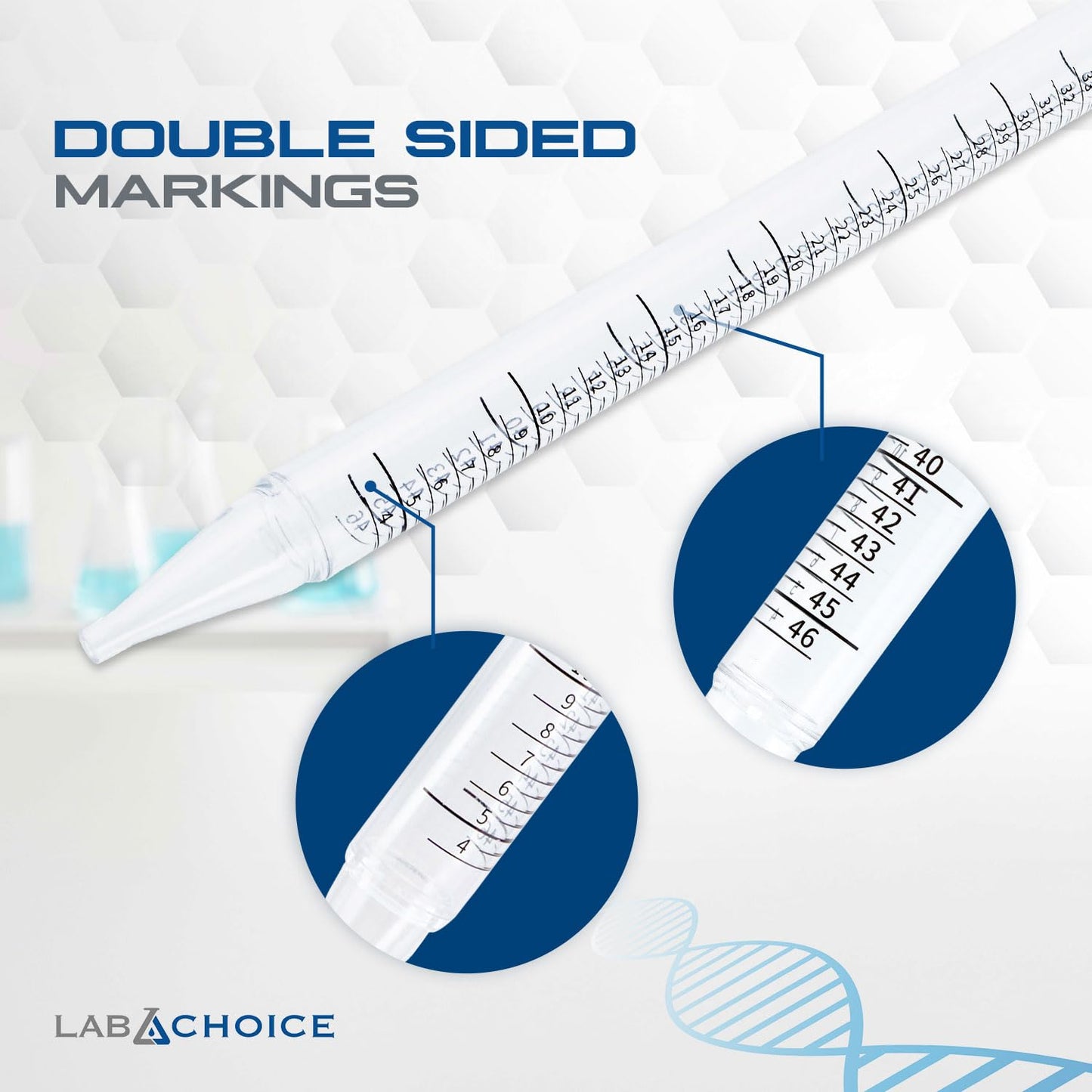 LabChoice Serological Pipettes - 100 Count - Plastic Disposable Sterile Pipettes, Individually Packed Graduated Transfer Pipette for Laboratory Use - 50mL, Purple