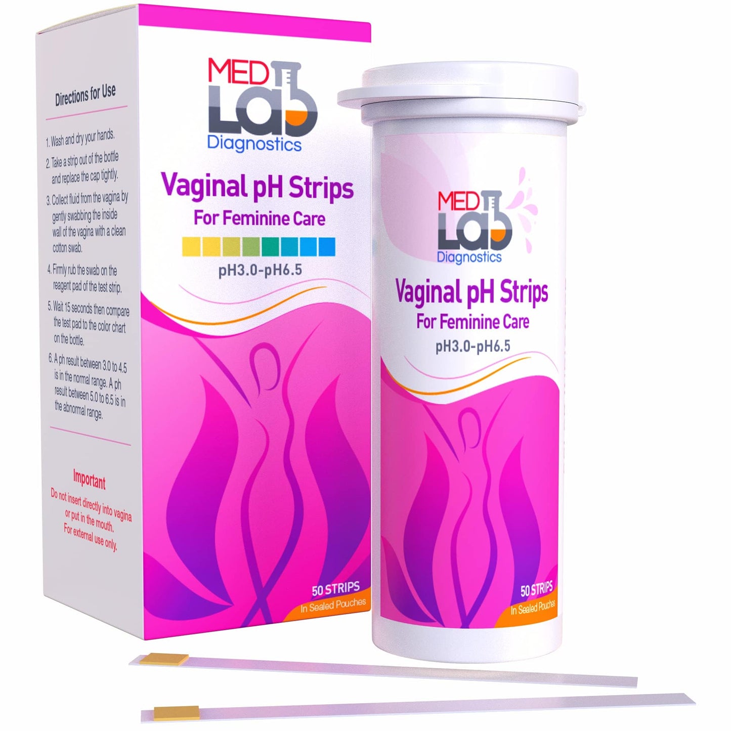 Vaginal ph Test Strips for Women(50 cnt). BV Home Test Kit for Bacterial Vaginosis, Yeast Infection and Menopause Strips. Feminine pH Test for Vaginal Acidity and Alkalinity. Strips in Sealed Pouches