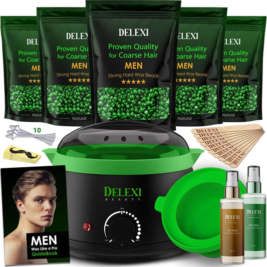 Men’s Waxing Kit for Coarse Back & Chest Hair – New Heavy-Duty Edition – Home Waxing System for Couples & Male Grooming – Includes Analog Warmer & Precision Tools for Beard & Brows