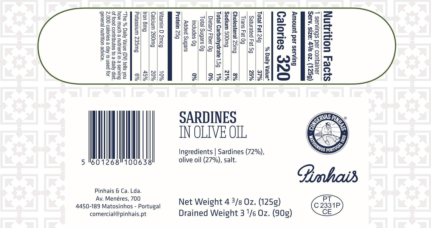 Pinhais Canned Sardines in Virgin Olive Oil, 4.4oz (Pack of 4)